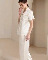 Ensemble de pyjama en soie lavable, manches courtes et pantalon long